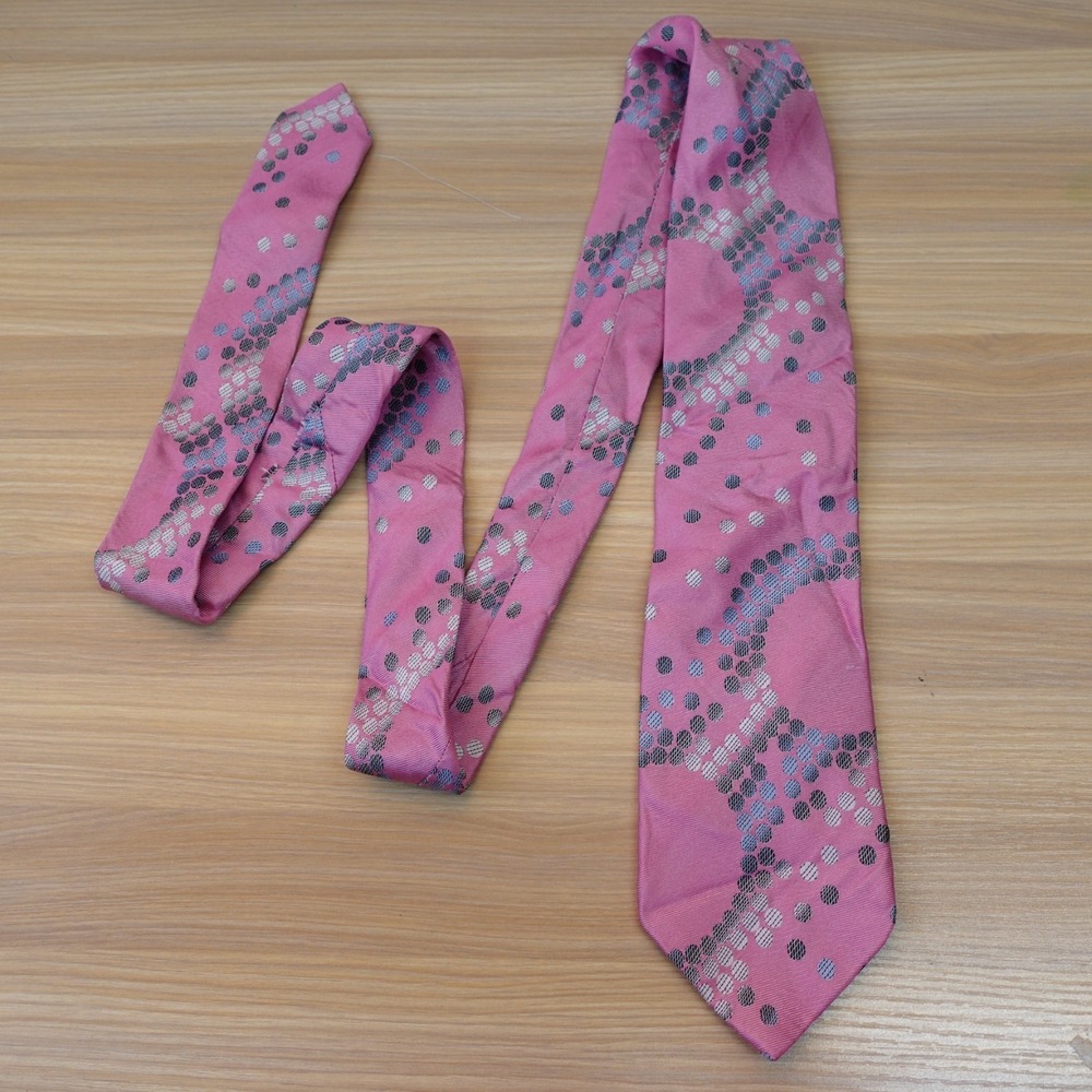 Mens Atomic Neck Tie Pink Abstract Circle‎ Dot Art Silk Y2K Retro Pastel R LEWIS